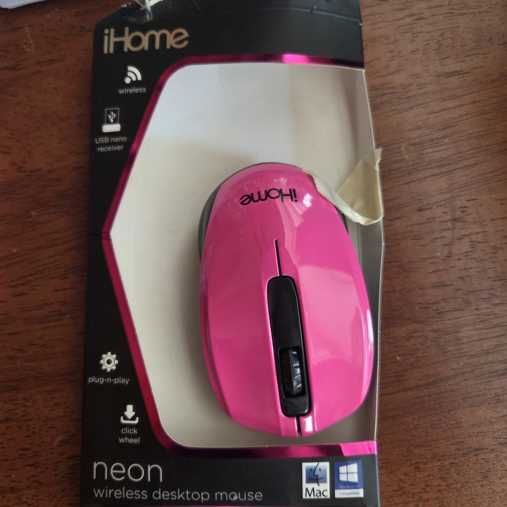 iHome IH-M2110P Plastic Pink Black Wireless Desktop Mouse Nano USB Receiver